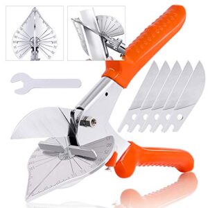 hilitchi upgraded multi angle miter shear cutter cuts 45 to 135 degree miter snips cutting tool for small miter jobs and diy projects with 5 replacement blades and spanner