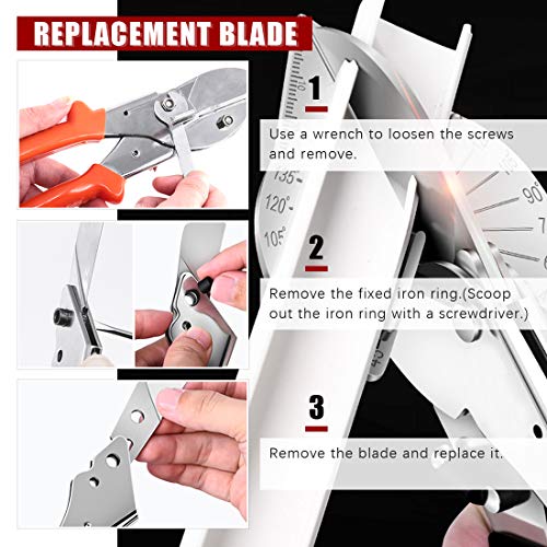 Hilitchi Upgraded Multi Angle Miter Shear Cutter Cuts 45 to 135 Degree Miter Snips Cutting Tool for Small Miter Jobs and DIY Projects with 5 Replacement Blades and Spanner