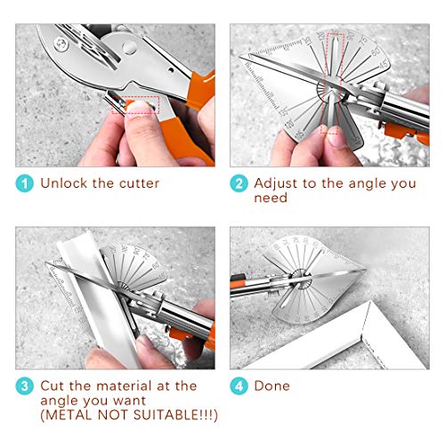 Hilitchi Upgraded Multi Angle Miter Shear Cutter Cuts 45 to 135 Degree Miter Snips Cutting Tool for Small Miter Jobs and DIY Projects with 5 Replacement Blades and Spanner