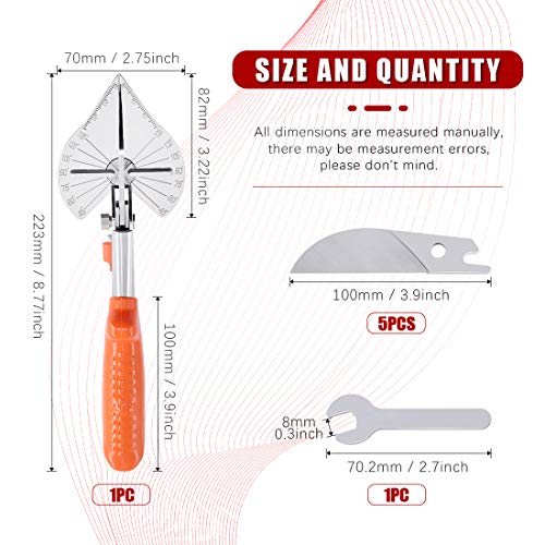 Hilitchi Upgraded Multi Angle Miter Shear Cutter Cuts 45 to 135 Degree Miter Snips Cutting Tool for Small Miter Jobs and DIY Projects with 5 Replacement Blades and Spanner