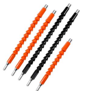 VEINARDYL 5 pcs Flexible Drill Bit Extensions, 11.8 9.8 7.9 inch 1/4'' Hex Shank Screwdriver Connection Shaft Tip Flex Drive Quick Connect Adapter Power Tool Kit - Black, Red, Orange