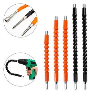 VEINARDYL 5 pcs Flexible Drill Bit Extensions, 11.8 9.8 7.9 inch 1/4'' Hex Shank Screwdriver Connection Shaft Tip Flex Drive Quick Connect Adapter Power Tool Kit - Black, Red, Orange