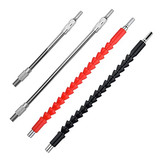 4 Pcs Flexible Drill Bit Extension, FineGood Soft Drill Connection Adaptor Screwdriver Extension Shaft for Power Drill