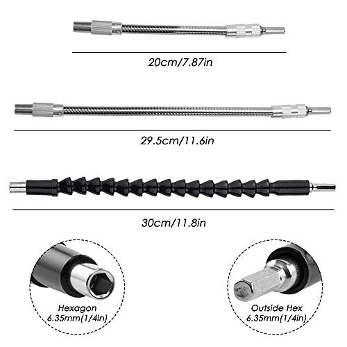 4 Pcs Flexible Drill Bit Extension, FineGood Soft Drill Connection Adaptor Screwdriver Extension Shaft for Power Drill