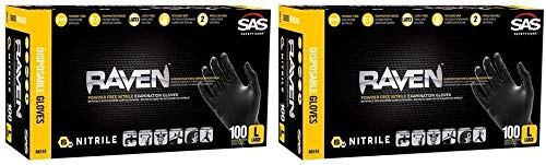 SAS Safety 66519 Raven Powder-Free Nitrile Disposable Glove, X-Large, 6 mil Thick (Pack of 100) Pack of 2