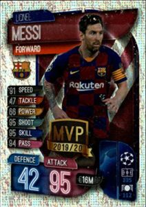 2019-20 topps uefa champions league match attax club mvps #c bar lionel messi fc barcelona official futbol soccer trading card game playing card