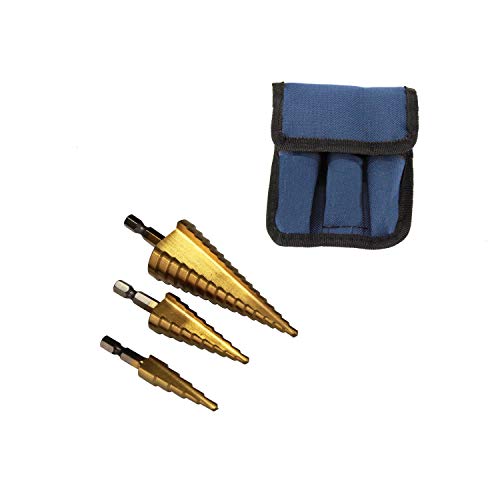 HFS (R) 3PCS HSS Step Bits, High Speed Steel Step Drill Bits Set (4-12mm, 4-20mm and 4-32 mm) Cone Drill Bits Hole Cutter for Wood, Stainless Steel, Sheet Metal