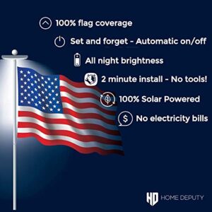 HOME DEPUTY Solar Flag Pole Light - Solar Flag Light - 111 led - Brightest Outdoor flagpole Light for Most in-ground flagpoles - Dusk to Dawn Lighting Power - Pole Topper - Rechargeable Battery