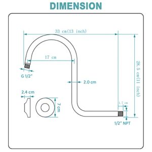 BESTILL 13 Inch S Shape Shower Head High Rise Extension Shower Arm and Flange, Brushed Nickel