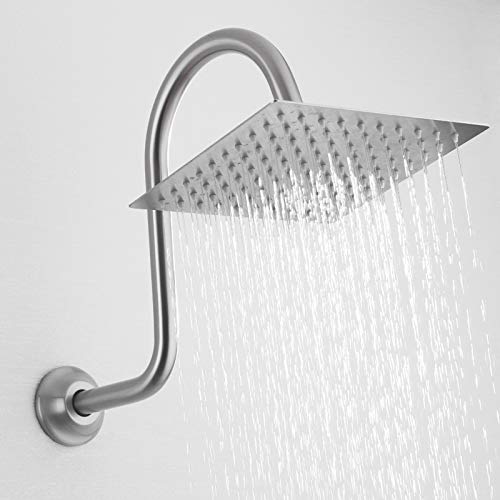 BESTILL 13 Inch S Shape Shower Head High Rise Extension Shower Arm and Flange, Brushed Nickel