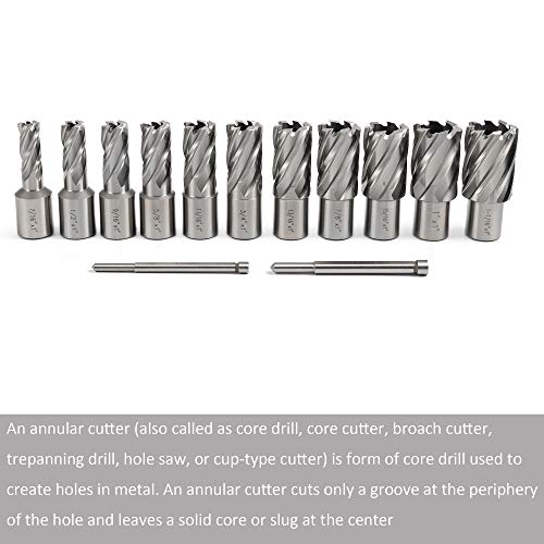 Muzerdo 13pcs 3/4 Inch Weldon Shank 1" Cutting Depth and Cutting Diameter for Magnetic Drill Press HSS Standard Kit Two Flat with 2 Pilot Pins