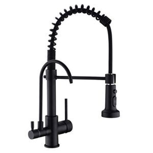 gicasa kitchen faucet, commercial 3 in 1 spring black kitchen faucet, high arc single hole pull down sprayer kitchen sink faucet, ro system water filter faucet integrated into kitchen faucet