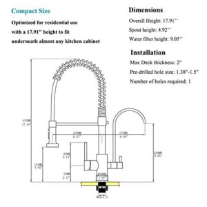 GICASA Kitchen Faucet, Commercial 3 in 1 Spring Black Kitchen Faucet, High Arc Single Hole Pull Down Sprayer Kitchen Sink Faucet, RO System Water Filter Faucet Integrated into Kitchen Faucet