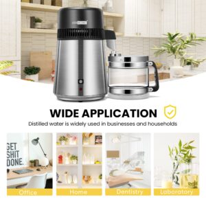VIVOHOME Water Distiller Countertop 1.1 Gallon/4L Brushed 304 Stainless Steel Distilled Water Machine with an Extra Smart Switch Purifier Filter for Home Office