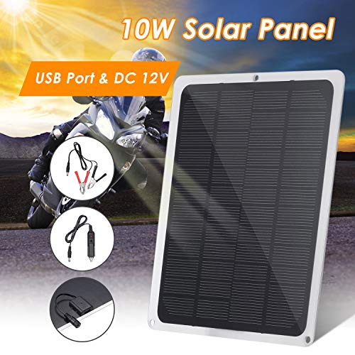 Decdeal Solar Panel with USB Port DC12V 10W Car Chargers Charge for 12V-Battery Portable Completed Accessories for Outdoor Camping Hiking Fishing Climbing