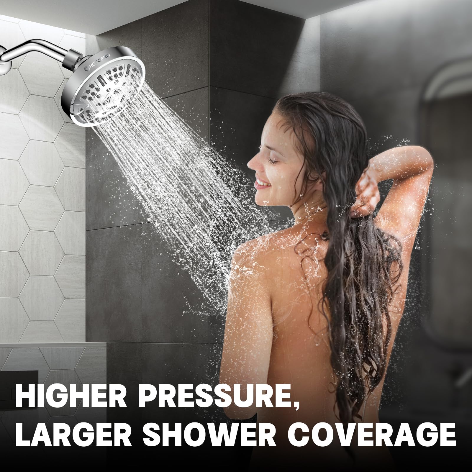 HOPOPRO NBC News Recommended Brand Upgraded 9 Settings High Pressure Shower Head, Fixed Showerhead Adjustable Bathroom Showerhead Multi-functional Rainfall Showerhead for Low Water Flow