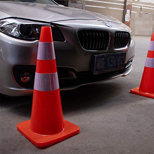 [ 10 Pack ] 28" Traffic Cones PVC Safety Road Parking Cones Weighted Hazard Cones Construction Cones for Traffic Fluorescent Orange w/4" w/6" Reflective Strips Collar (10)