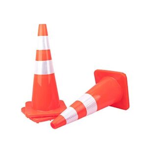 [ 10 Pack ] 28" Traffic Cones PVC Safety Road Parking Cones Weighted Hazard Cones Construction Cones for Traffic Fluorescent Orange w/4" w/6" Reflective Strips Collar (10)