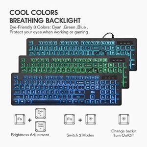 Rii Three Colors Backlit Business Keyboard,Gaming Keyboard and Mouse Combo,USB Wired Keyboard,RGB Optical Mouse for Gaming,Business Office