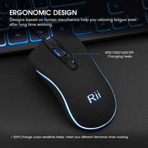 Rii Three Colors Backlit Business Keyboard,Gaming Keyboard and Mouse Combo,USB Wired Keyboard,RGB Optical Mouse for Gaming,Business Office