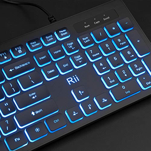 Rii Three Colors Backlit Business Keyboard,Gaming Keyboard and Mouse Combo,USB Wired Keyboard,RGB Optical Mouse for Gaming,Business Office