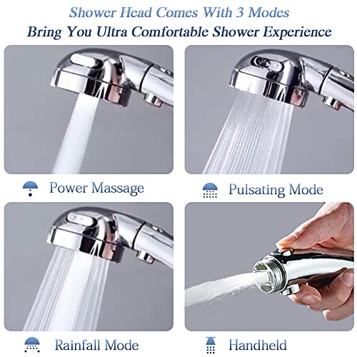 Handheld Shower Heads with Hose and Holder, High Pressure Shower Head with 3 Spray Settings and On/Off Switch Detachable Shower - (3-kit)