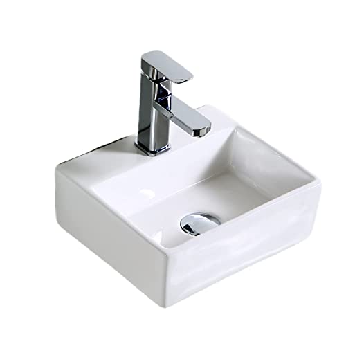 QI&YI Bathroom Vanity Ceramic Vessel Sink Wall Mount Small Half Bathroom Corner Basin Faucet Pop up Drain Combo …