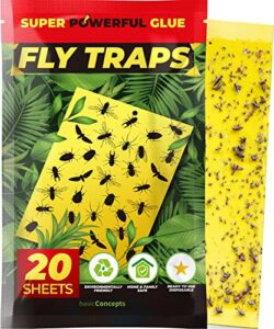 fruit fly trap (20 pack), double-sided yellow sticky traps (indoor & outdoor), fruit fly traps for kitchen & plants, fruit fly killer - sticky gnat trap indoor solution, fungus gnat traps
