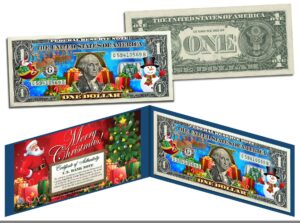 merry christmas collectible art one-dollar bill with certificate santa snowman jingle buck