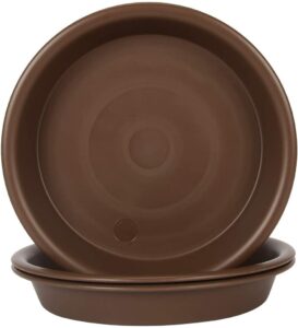 tite plant saucer 12 inch, heavy large planter durable thicker plastic plant trays for indoors and outdoor, plant saucer drip trays,brown (12" - 3 pack)