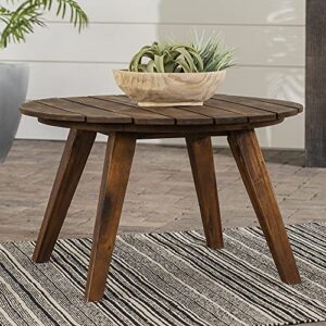 walker edison maarten modern solid acacia wood slatted outdoor coffee table, 30 inch, dark brown