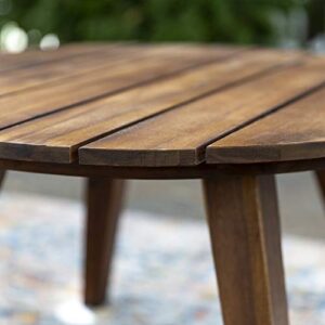 Walker Edison Maarten Modern Solid Acacia Wood Slatted Outdoor Coffee Table, 30 Inch, Dark Brown
