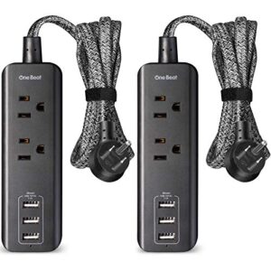 2 pack power strip with usb, 2 outlets and 3 usb ports(3.1a, 15w) travel power strip, desktop charging station with 5 ft braided extension cord, flat plug for cruise, home and office, etl listed