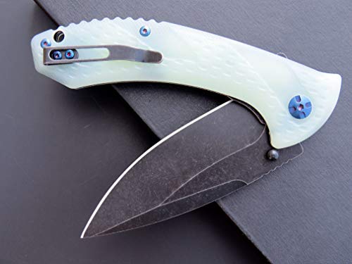 Eafengrow EF927 Pocket Knife D2 Steel Blade with Black-Oxide Coating Outdoor EDC Knife G10 Handle for Camping Work (Jade)