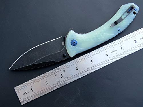 Eafengrow EF927 Pocket Knife D2 Steel Blade with Black-Oxide Coating Outdoor EDC Knife G10 Handle for Camping Work (Jade)