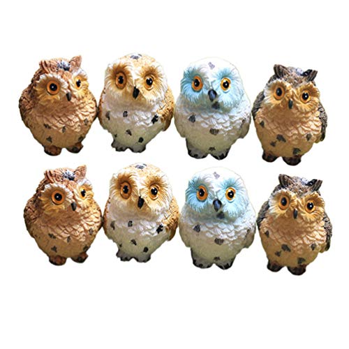 DOITOOL 8pcs Miniature Owl Animal Figurines Miniature Garden Ornaments Fairy Garden Figurines Bonsai Micro Landscape Decoration