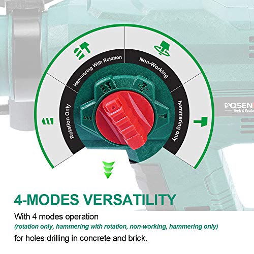 Brushless Cordless Rotary Hammer,POSENPRO 20V SDS Plus Rotary Hammer Drill,4 Modes Selector,Variable Speed,Adjustable Handle,4.0Ah Li-ion Battery and Fast Charger Included