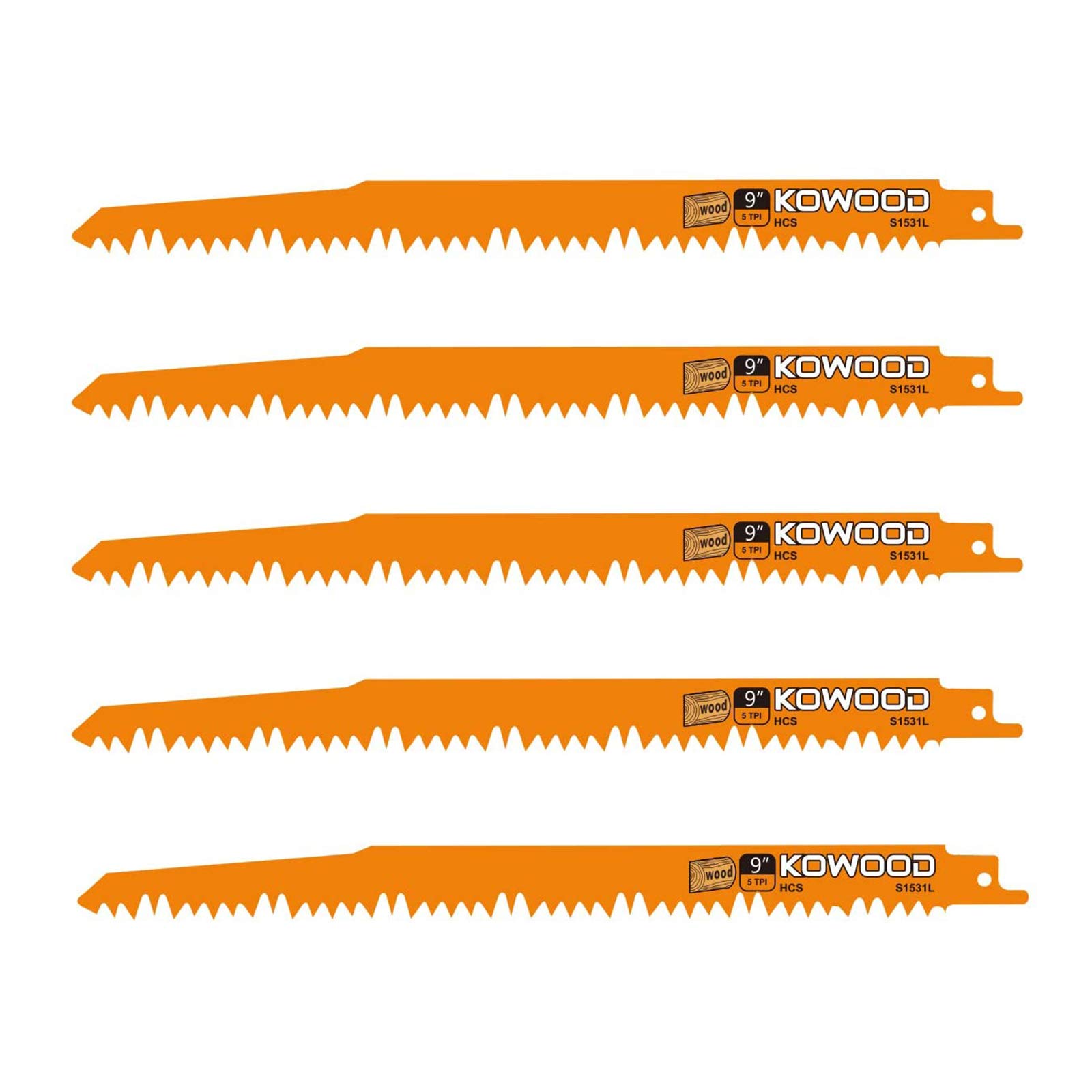 9-Inch Wood Pruning Saw Blades for Reciprocating/Sawzall Saws/Sabre Saws by KOWOOD - 5 Pcs Pack Wood Cutting Set