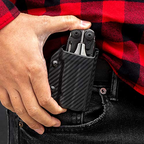 Clip & Carry Kydex Multitool Sheath for LEATHERMAN SURGE - Made in USA (Multi-tool not included) EDC Multi Tool Sheath Holder Holster Cover (Carbon Fiber Black)