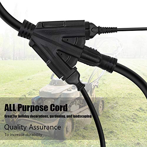 10FT 12/3 Outdoor Extension Cord, Heavy Duty 3-Outlet SJTW Indoor/Outdoor Three-Prong Power-Cord 12-Gauge Grounded 15-Amp 1875 Watts