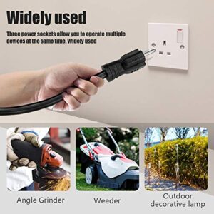 10FT 12/3 Outdoor Extension Cord, Heavy Duty 3-Outlet SJTW Indoor/Outdoor Three-Prong Power-Cord 12-Gauge Grounded 15-Amp 1875 Watts