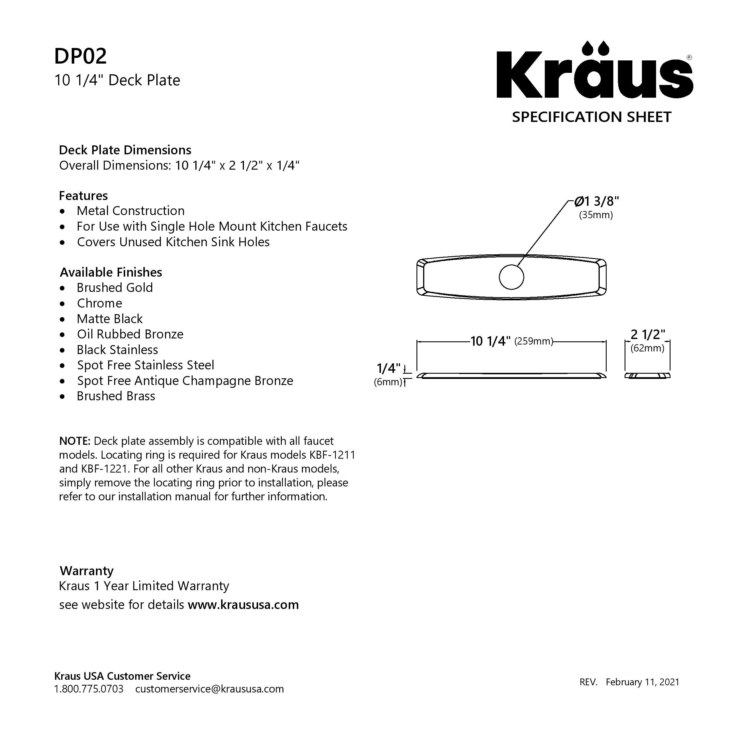 Kraus DP02SFS, Kitchen Faucet Deck Plate, Spot Free Stainless Steel