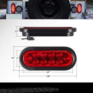 Partsam 10Pcs 6" Inch Oval Led Trailer Tail Lights Red 10 Diodes Grommet and Plug Waterproof Turn Stop Tail Brake Trailer Lights Replacement for RV Trucks