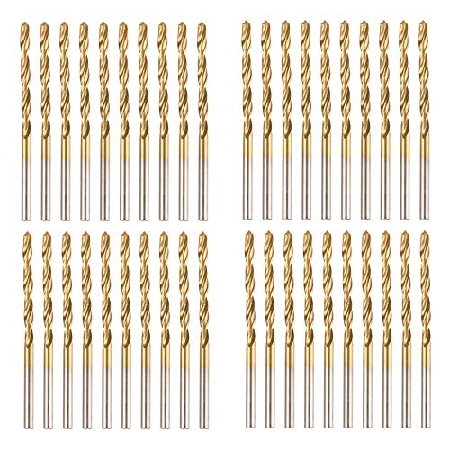 DRILLFORCE, 5/16" HSS Drill Bits, 40pcs Titanium Coated, Jobber Length, 5/16 inch Twist Drill Bits, Drill bits for Metal Drilling