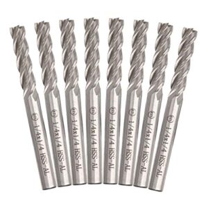 MNKNENG 8 Set 1/4 inch End Mill Bits 4 Flute Straight Milling Cutter HSS-AL CNC Square Nose End Mill Bits Straight Shank Drill Bits for Wood, Steel, Titanium(6.35mm,4T) 1