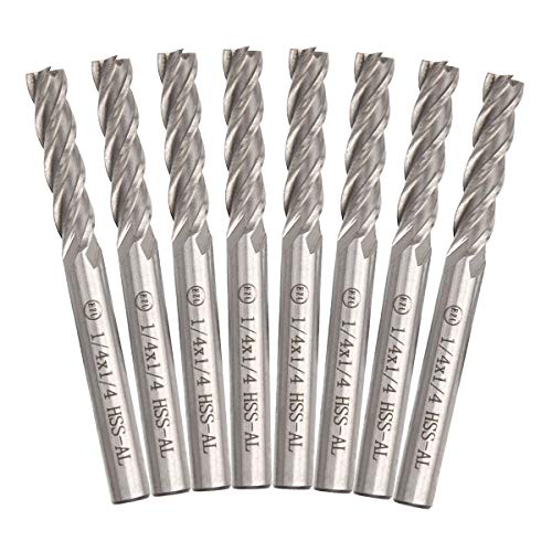 MNKNENG 8 Set 1/4 inch End Mill Bits 4 Flute Straight Milling Cutter HSS-AL CNC Square Nose End Mill Bits Straight Shank Drill Bits for Wood, Steel, Titanium(6.35mm,4T) 1