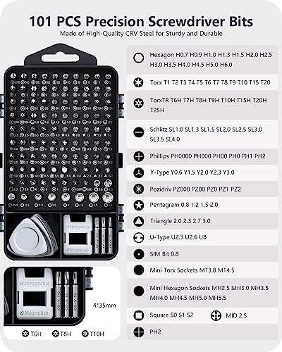 Precision Screwdriver Set, UnaMela Upgraded 122 in 1 with 101 Bits Repair Tool Kit, Magnetic Screwdriver Set with 21 Repair Tools for Electronics, Laptop, Computer, PC, iPhone, PS4, Game Console