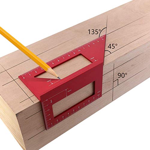 Aluminum Alloy Saddle Layout Square Gauge with 2 Pencils,Multifunctional 45/90 Degree Angle T Ruler 3D Mitre Angle Woodworking Measuring Tools