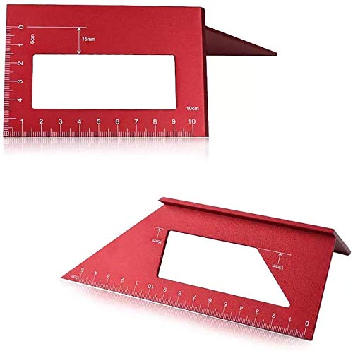 Aluminum Alloy Saddle Layout Square Gauge with 2 Pencils,Multifunctional 45/90 Degree Angle T Ruler 3D Mitre Angle Woodworking Measuring Tools