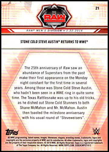 2019 Topps Road to WrestleMania Wrestling #21 Stone Cold Steve Austin Returns Official WWE Trading Card